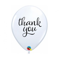 Lateksowe białe balony z nadrukiem Thank you, 11" - 30 cm. 25 szt.