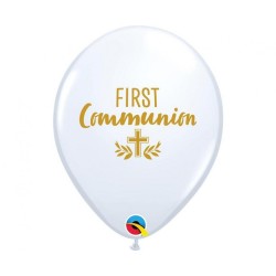 Lateksowe Balony białe z napis. "First communion" 11" - 28 cm / 25 szt.