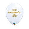 Lateksowe Balony białe z napis. "First communion" 11" - 28 cm / 25 szt.
