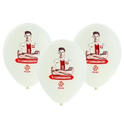 Lateksowe klasyczne Balony białe z nadrukiem licencyjnym PZPN - piłkarze/ 5 szt.