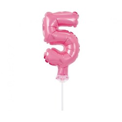 Balon foliowy różowy na patyku "cyfra 5", 13"- 33 cm /1szt