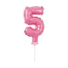 Balon foliowy różowy na patyku "cyfra 5", 13"- 33 cm /1szt
