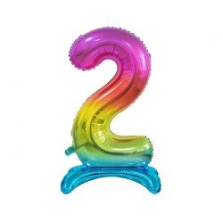 Balon foliowy kolorowa stojąca "cyfra 2" tęczowa, 29"- 74 cm /1szt
