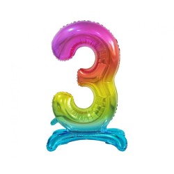 Balon foliowy kolorowa stojąca "cyfra 3" tęczowa, 29"- 74 cm /1szt