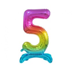 Balon foliowy kolorowa stojąca "cyfra 5" tęczowa, 29"- 74 cm /1szt