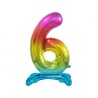 Balon foliowy kolorowa stojąca "cyfra 6" tęczowa, 29"- 74 cm /1szt