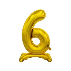 Balon foliowy złota stojąca "cyfra 6", 29"- 74 cm /1szt