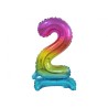 Balon foliowy kolorowa stojąca "cyfra 2" tęczowa , 15"- 38 cm /1szt