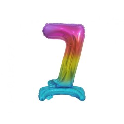 Balon foliowy kolorowa stojąca "cyfra 7" tęczowa , 15"- 38 cm /1szt