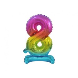 Balon foliowy kolorowa stojąca "cyfra 8" tęczowa , 15"- 38 cm /1szt