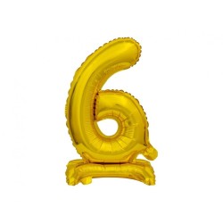 Balon foliowy złota stojąca "cyfra 6", 15"- 38 cm /1szt