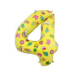 Balon foliowy kolorowa Cyfra 4 z obrazkami, 31"- 78 cm / 1 szt.