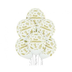 Lateksowe białe Balony D11 Pierwsza Komunia, 6 szt. 12" - 30 cm.