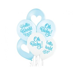 Lateksowe błękitne Balony D11 Oh Baby Boy - BABY SHOWER CHŁOPCA 12"- 30 cm. 6 szt.