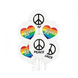 Lateksowe białe Balony D11 Love and Peace 12"- 30 cm. 6 szt.