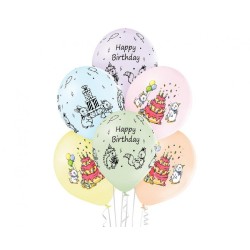Lateksowe Balony kolorowe z napis. "Happy Birthday". 12" - 30 cm / 6 szt.