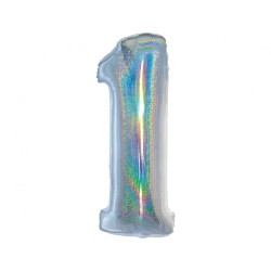 Balon foliowy srebra "cyfra 1", 30"- 76 cm /1szt