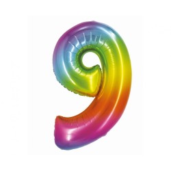 Balon foliowy tęczowa "cyfra 9", 30"- 76 cm /1szt