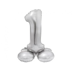Balon foliowy srebrna "stojąca cyfra 1", 28"- 72 cm /1szt