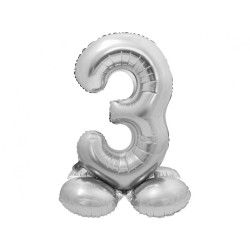 Balon foliowy srebrna "stojąca cyfra 3", 28"- 72 cm /1szt