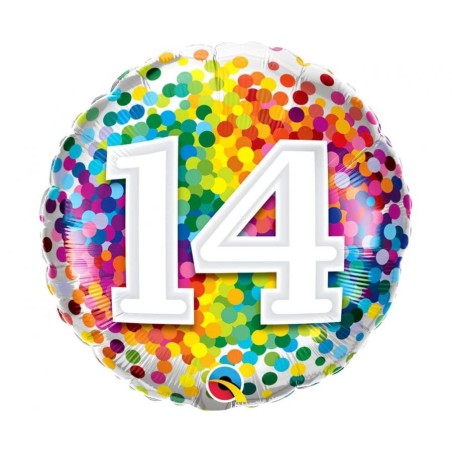 Wielokolorowy Balon foliowy 18" QL RND Tęczowe konfetti 14 1 szt.