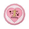 Foliowe Balony różowy z napisem "1st Birthday"(Świeczki). 18"- 46 cm / 1 szt. ,