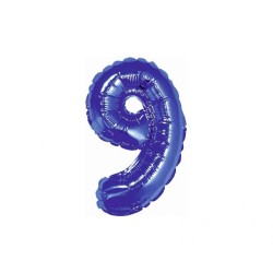 Balon foliowy niebieski "cyfra 9", 14"- 35 cm /1szt