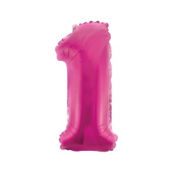 Foliowe różowe balony "cyfra 1", 14" - 35 cm. 1 szt.