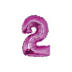Foliowe różowe balony "cyfra 2", 14" - 35 cm. 1 szt.