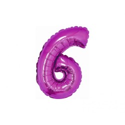 Foliowe różowe balony "cyfra 6", 14" - 35 cm. 1 szt.