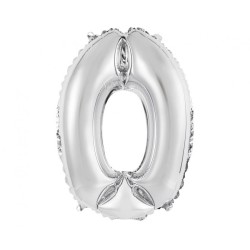 Foliowe srebrne balony "cyfra 0", 14" - 35 cm. 1 szt.