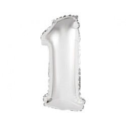 Foliowe srebrne balony "cyfra 1", 14" - 35 cm. 1 szt.