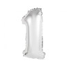 Foliowe srebrne balony "cyfra 1", 14" - 35 cm. 1 szt.