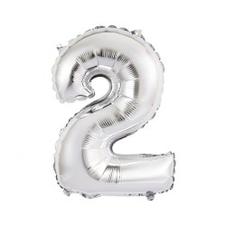 Foliowe srebrne balony "cyfra 2", 14" - 35 cm. 1 szt.