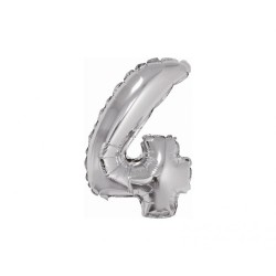 Foliowe srebrne balony "cyfra 4", 14" - 35 cm. 1 szt.