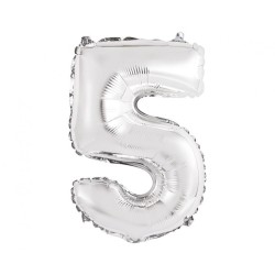 Foliowe srebrne balony "cyfra 5", 14" - 35 cm. 1 szt.