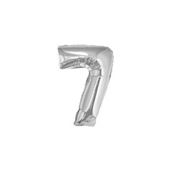 Foliowe srebrne balony "cyfra 7", 14" - 35 cm. 1 szt.