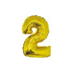 Foliowe złote balony "cyfra 2", 14" - 35 cm. 1 szt.