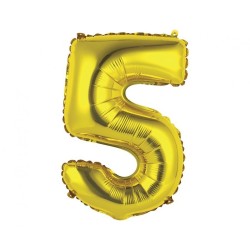 Foliowe złote balony "cyfra 5", 14" - 35 cm. 1 szt.