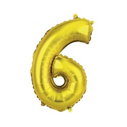 Foliowe złote balony "cyfra 6", 14" - 35 cm. 1 szt.