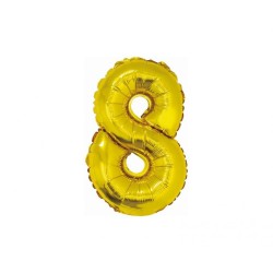 Foliowe złote balony "cyfra 8", 14" - 35 cm. 1 szt.
