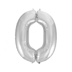 Balon foliowy srebrna "cyfra 0", 36"- 92 cm /1szt