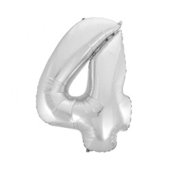 Balon foliowy srebrna "cyfra 4", 36"- 92 cm /1szt