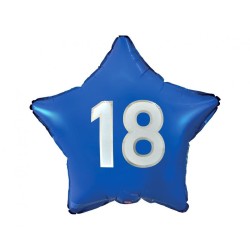 Balon foliowy niebieski z nadrukiem "18", 19"- 48 cm /1szt