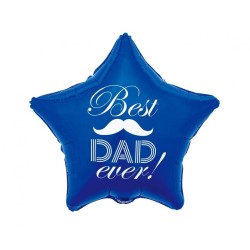 Foliowe Balony niebieski z napisem "Best Dad Ever". 19"- 48 cm / 1 szt.