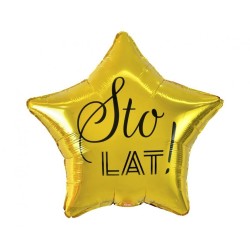 Balon foliowy Sto Lat, gwiazda złota, nadruk czarny, 19"