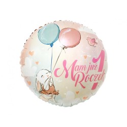 Foliowy Balony kolorowy z napis. "Mam Już 1 Roczek". 18" - 46 cm / 1 szt.