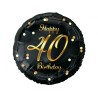 Foliowy Balony czarny z napis. "Happy 40 Birthday" nadruk złoty. 18" - 46 cm / 1 szt.