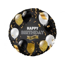 Foliowe Balony czarne z napis. "Happy Birthday". 18" - 46 cm / 1 szt.