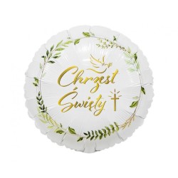 Foliowy Balony biały z napis. "Chrzest Święty". 18" - 46 cm / 1 szt.